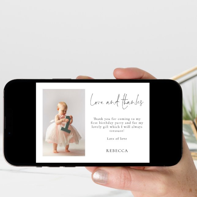 Minimalist  Photo 1st Birthday Love and Thanks Card (Front Digital)