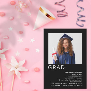 Minimalist Photo 2024 Graduation Black Invitation