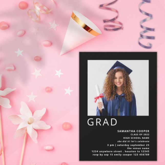 Minimalist Photo 2024 Graduation Black Invitation (Creator Uploaded)