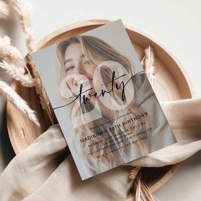 Minimalist Photo 20th Birthday Party Invitation (Creator Uploaded)