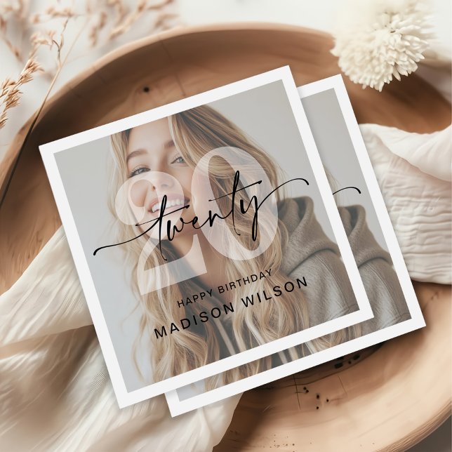 Minimalist Photo 20th Birthday Party Napkins (Creator Uploaded)