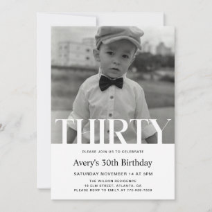 Minimalist Photo 30th Birthday Invitation For Men