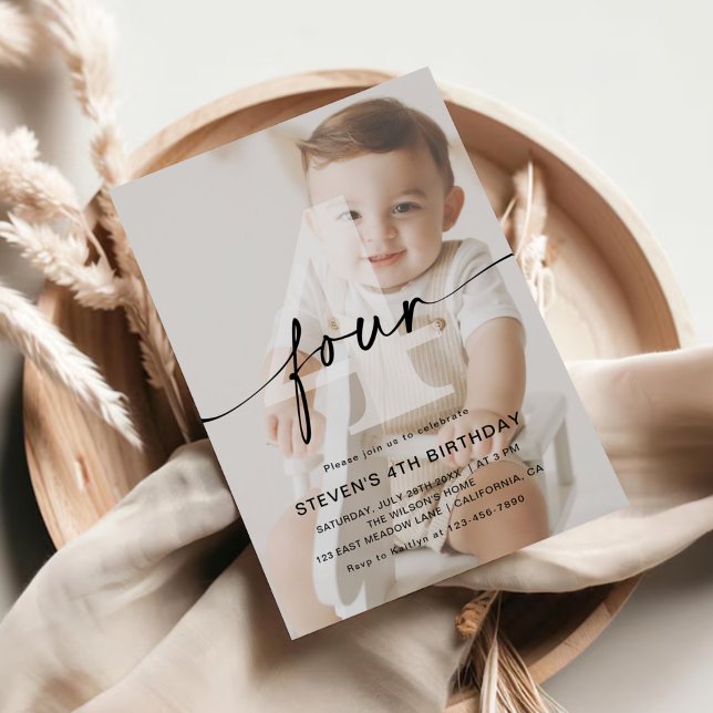 Minimalist Photo 4th Birthday Party Invitation (Creator Uploaded)