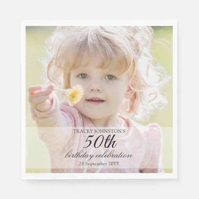 Minimalist Photo 50th Birthday Napkins (Front)