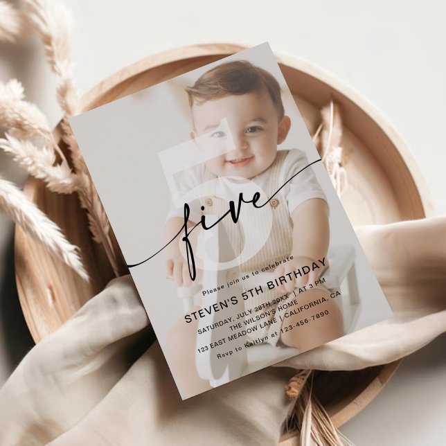 Minimalist Photo 5th Birthday Party Invitation (Creator Uploaded)