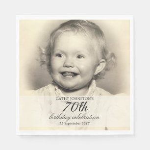 Minimalist Photo 70th Birthday Napkins