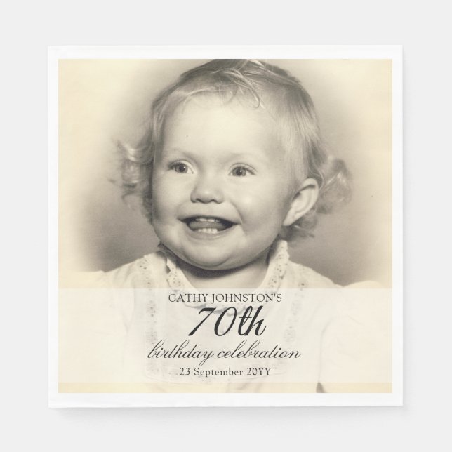 Minimalist Photo 70th Birthday Napkins (Front)