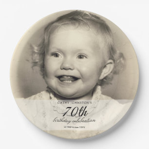 Minimalist Photo 70th Birthday Paper Plates