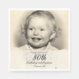 Minimalist Photo 80th Birthday Napkins