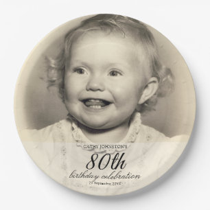 Minimalist Photo 80th Birthday Paper Plates