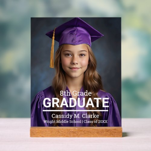 Minimalist Photo 8th Grade Graduation Announcement Acrylic Sign