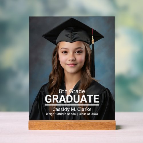 Minimalist Photo 8th Grade Graduation Announcement Acrylic Sign