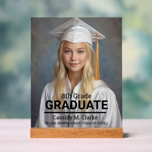 Minimalist Photo 8th Grade Graduation Announcement Acrylic Sign