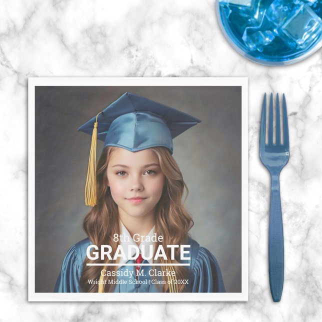 Minimalist Photo 8th Grade Graduation Napkins (Creator Uploaded)