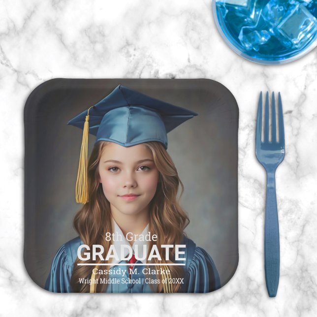 Minimalist Photo 8th Grade Graduation Paper Plates (Creator Uploaded)