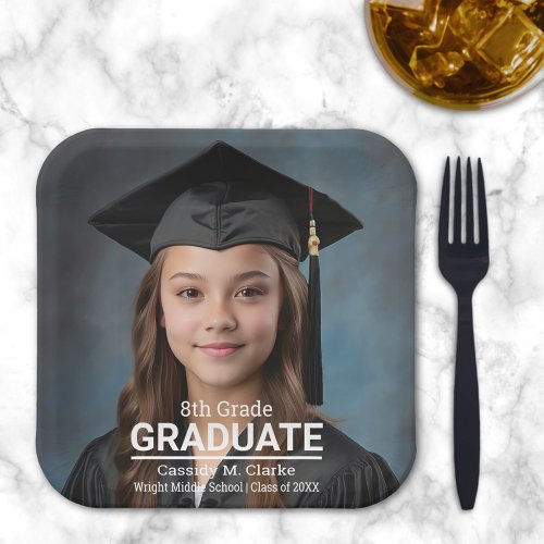 Minimalist Photo 8th Grade Graduation Paper Plates