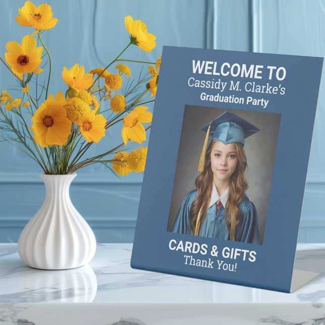 Minimalist Photo 8th Grade Graduation Tabletop Pedestal Sign (Creator Uploaded)