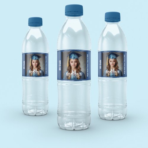 Minimalist Photo 8th Grade Graduation Water Bottle Label