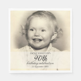 Minimalist Photo 90th Birthday Napkins