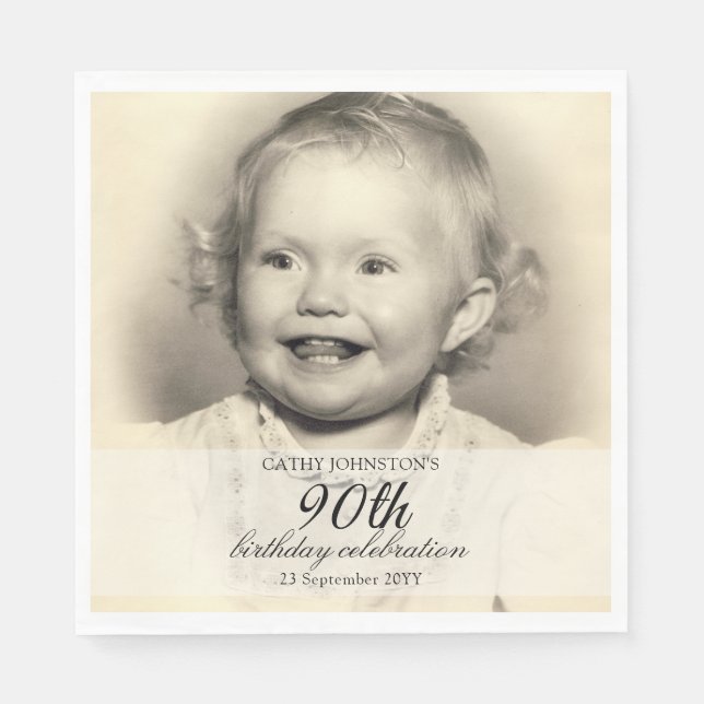 Minimalist Photo 90th Birthday Napkins (Front)