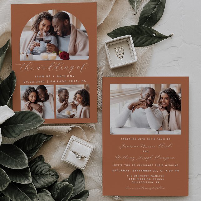 Minimalist Photo Arch Collage Terracotta Wedding Invitation (Creator Uploaded)