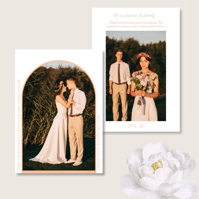 Minimalist Photo Arch Peach Wedding Thank You Card (Creator Uploaded)