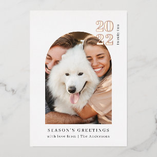 Minimalist Photo Arch Pink Christmas Party Real Foil Invitation