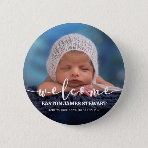 Minimalist Photo Baby Birth Announcement Button