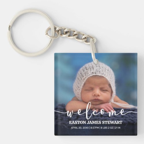 Minimalist Photo Baby Birth Announcement Keychain