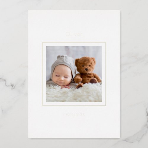 Minimalist Photo Baby Boy Birth Announcement Foil