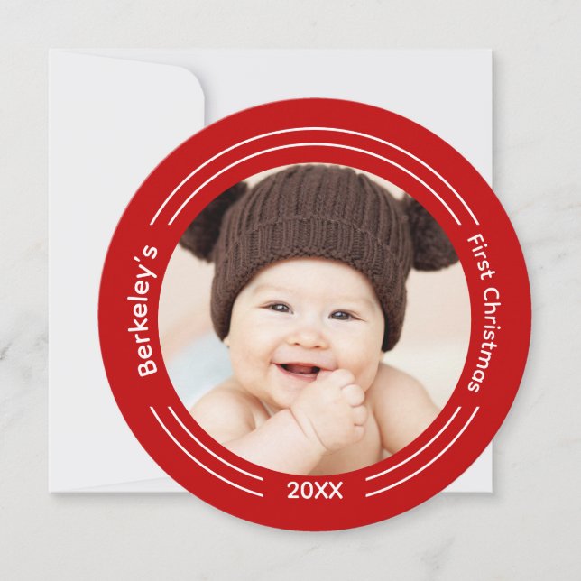 Minimalist Photo Baby First Christmas Card (Front)