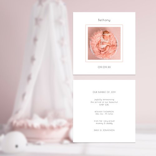 Minimalist Photo Baby Girl Birth Announcement