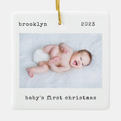 Minimalist Photo Babys First Christmas Ceramic Ornament