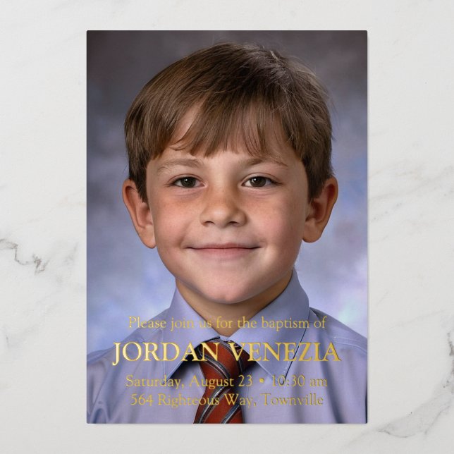 Minimalist Photo Baptism Foil Invitation (Front)