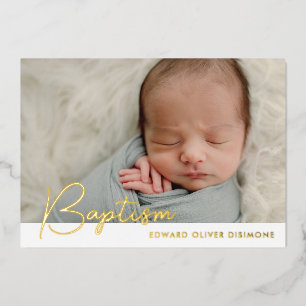 Minimalist Photo Baptism Gold Foil Invitation