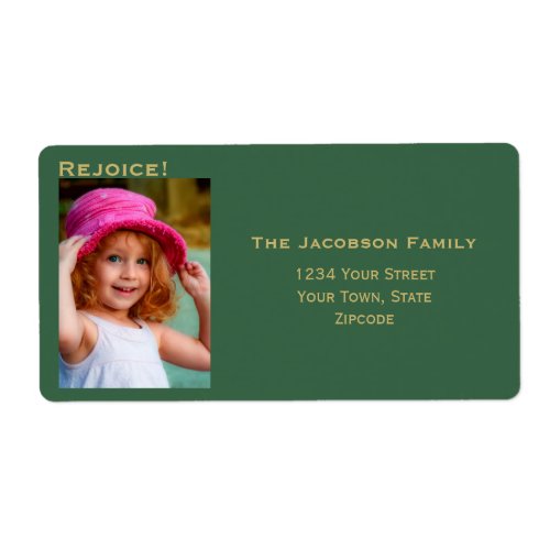 Minimalist Photo Big Green Holiday Return Address Label