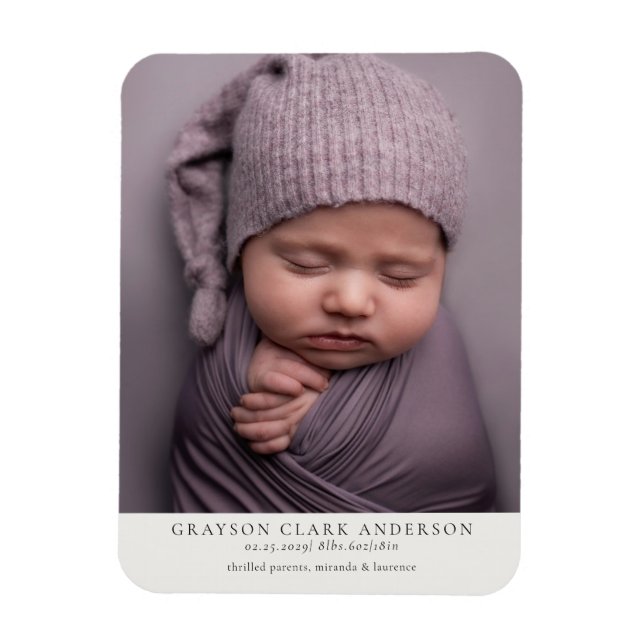 Minimalist Photo Birth Announcement Card Magnet (Vertical)