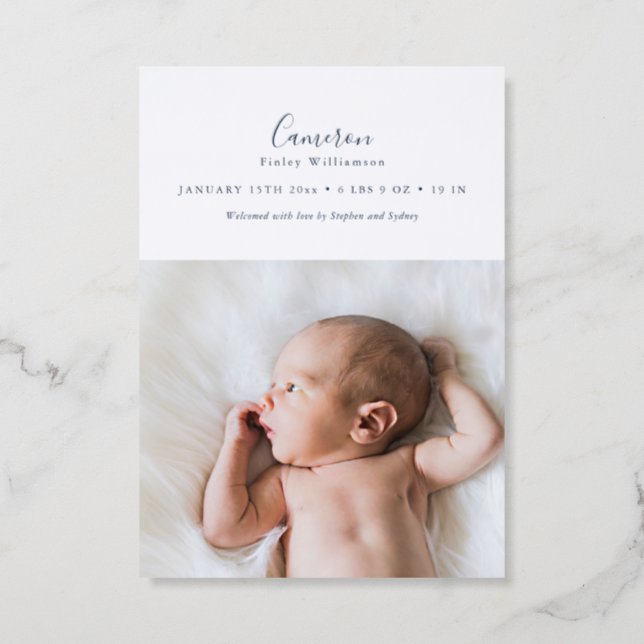 Minimalist Photo Birth Announcement Letterpress (Front)
