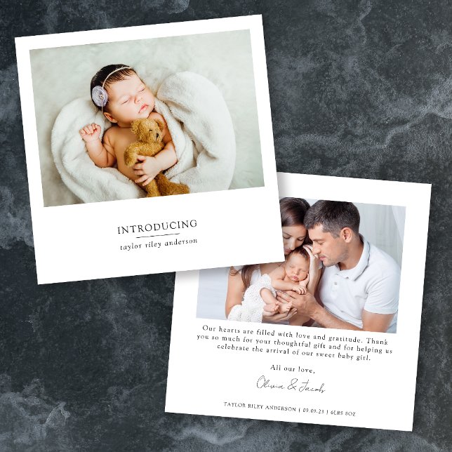 Minimalist Photo Birth Stats New Baby Thank You Card (Creator Uploaded)