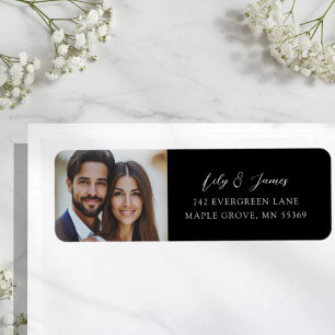 Minimalist Photo Black White Wedding Label