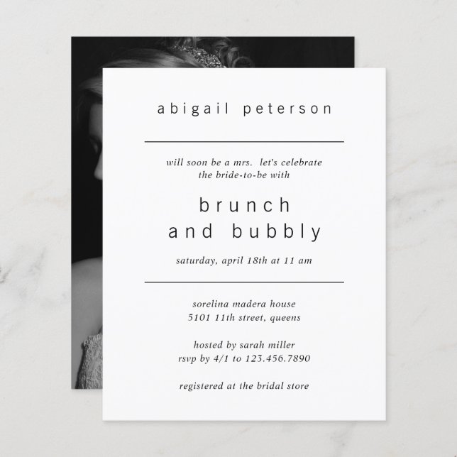 Minimalist Photo Budget Bridal Brunch Invitation (Front/Back)