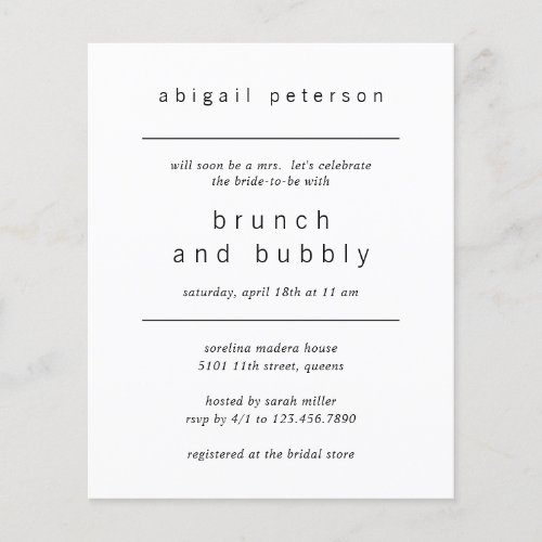 Minimalist Photo Budget Bridal Brunch Invitation Flyer