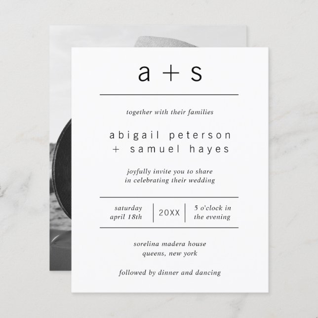 Minimalist Photo Budget Wedding Invitation (Front/Back)