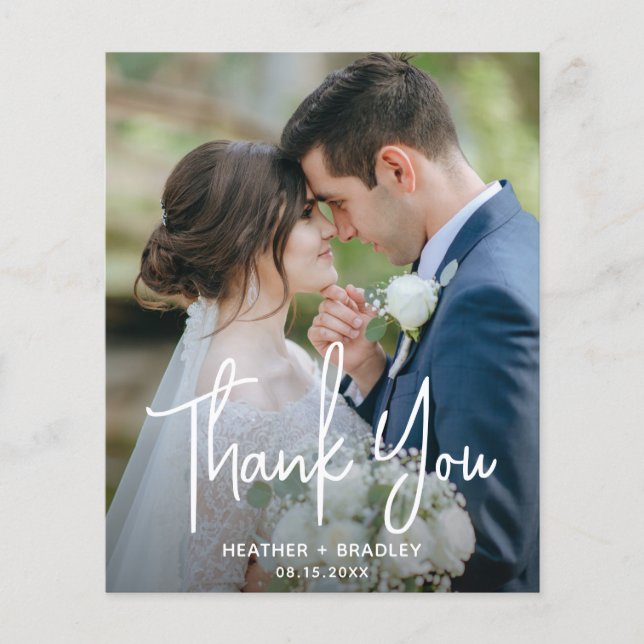 Minimalist Photo Budget Wedding Thank You Card (Front)