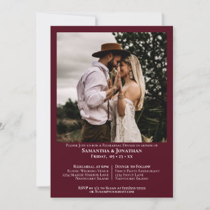 Minimalist Photo Burgundy Wedding Rehearsal Dinner Invitation