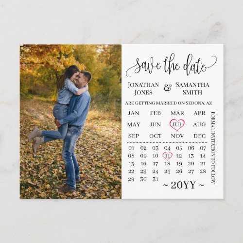 Minimalist photo calendar save the date wedding postcard