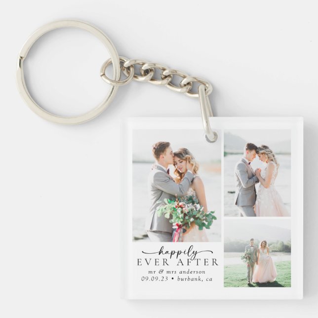 Minimalist Photo Calligraphy Wedding  Keychain (Front)
