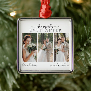 Minimalist Photo Calligraphy Wedding Metal Ornament