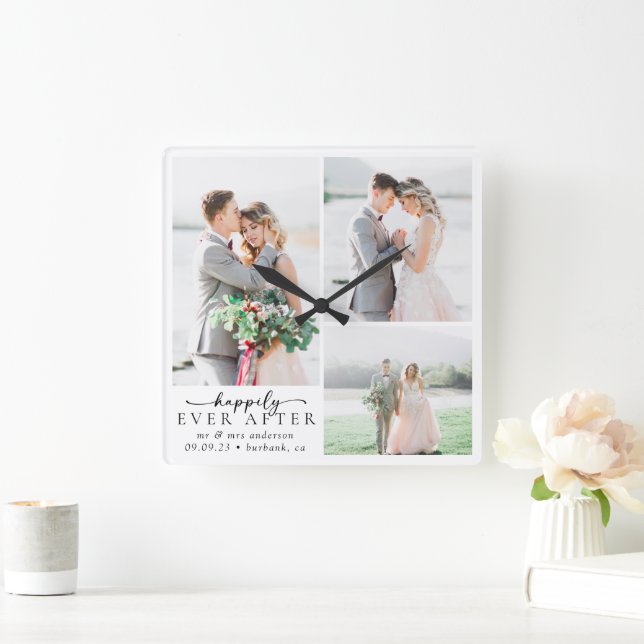 Minimalist Photo Calligraphy Wedding  Square Wall Clock (Home)