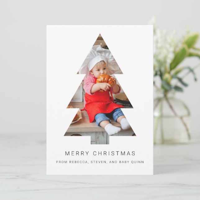 Minimalist Photo Christmas Card with Tree Crop (Standing Front)